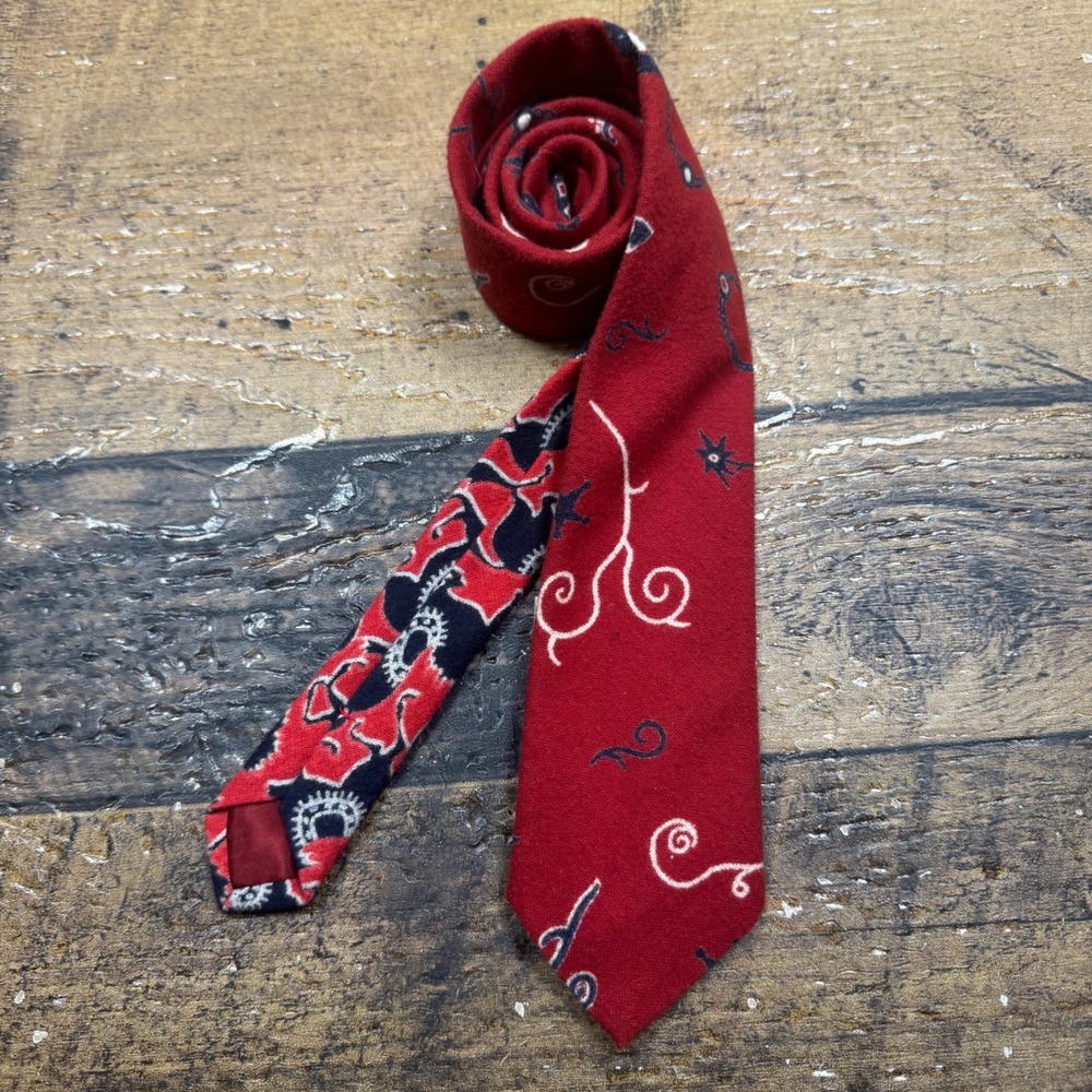 Fiorucci Red‎ Cotton Anchor Swirl Print Necktie Made in Italy Men